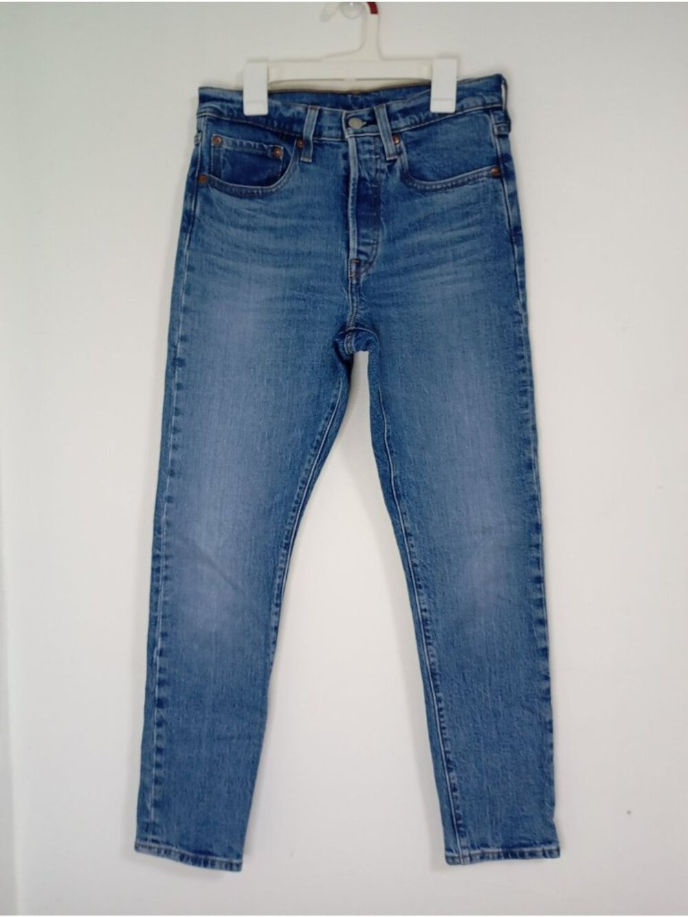Levis 501 S Premium High Rise Skinny Jeans W26 L28 Button Fly Light Wash Denim